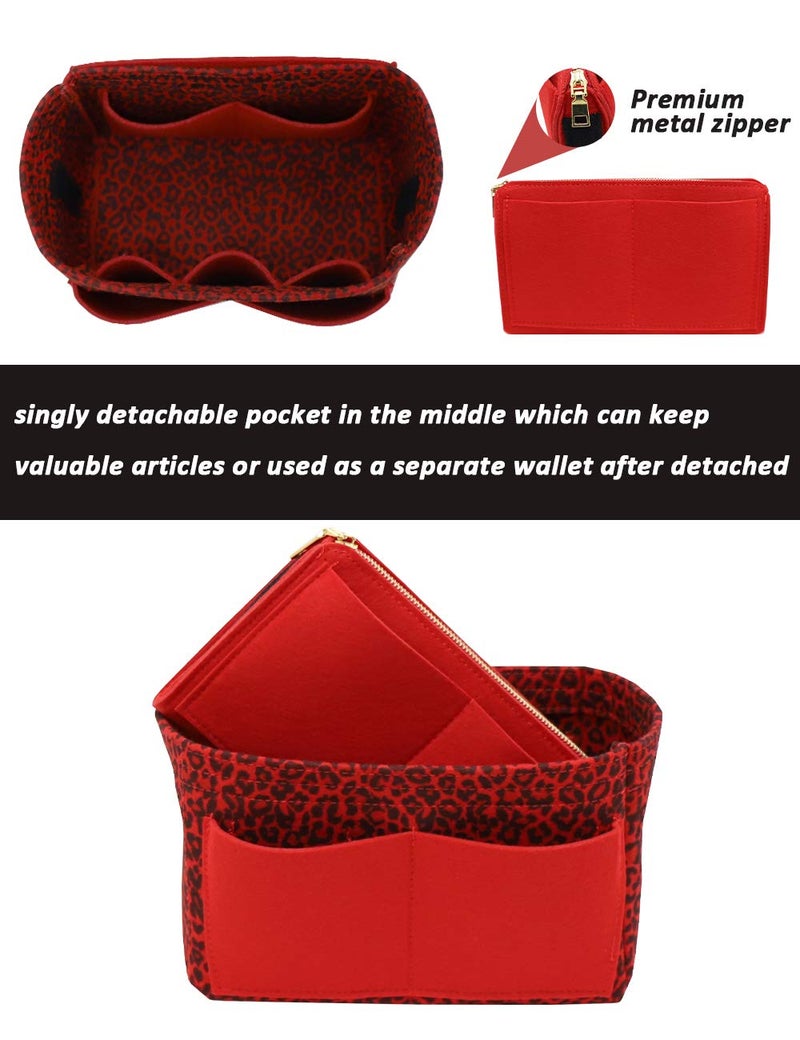 LEXSION Felt Purse Bag Organizer Insert with zipper Bag Tote Shaper Fit Speedy Neverful PM MM 8021 R-Leopard XL - Image 2